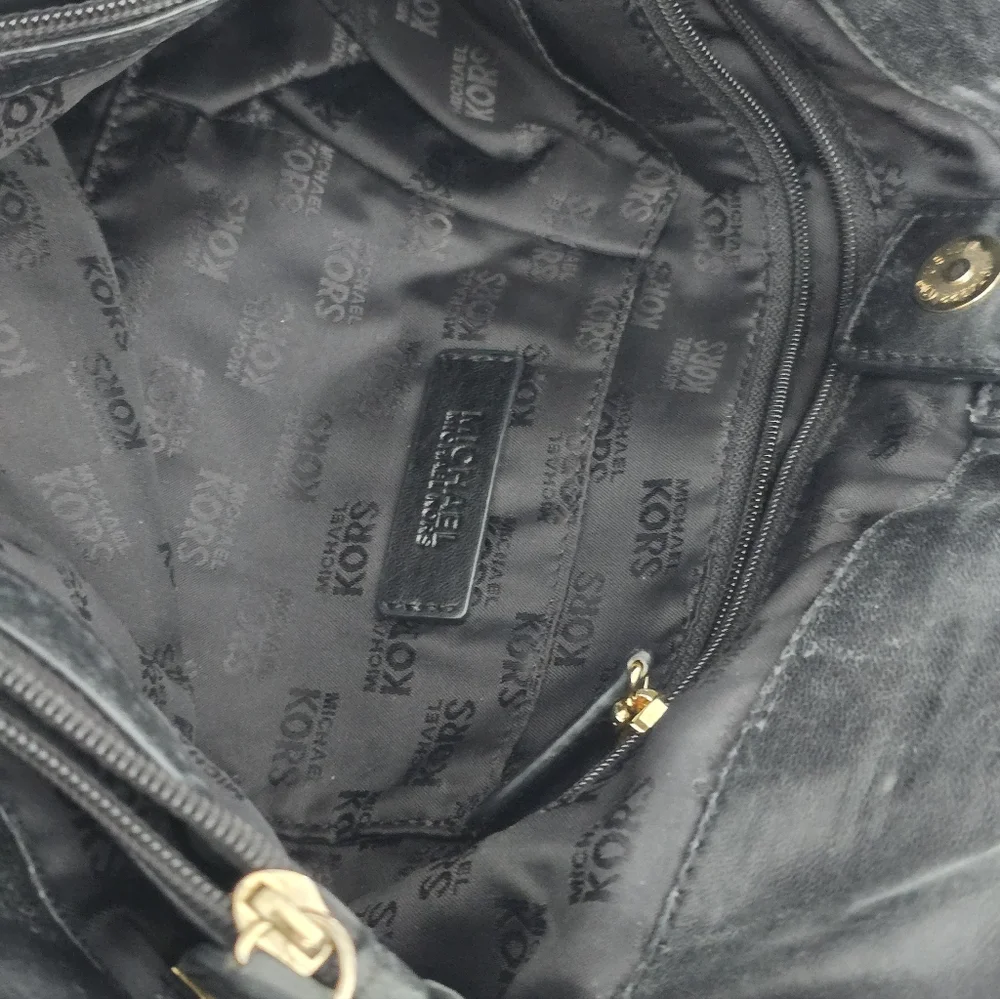 Michael Kors Black Leather Hobo Tote with Gold Hardware
